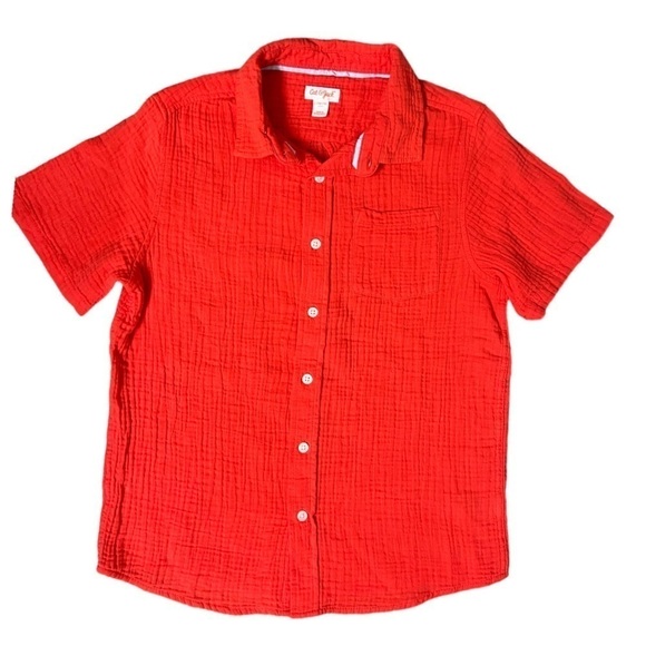 Cat & Jack Boys Red Short Sleeve Button Down Front Pocket Shirt - Size L (10/12) - Picture 1 of 5